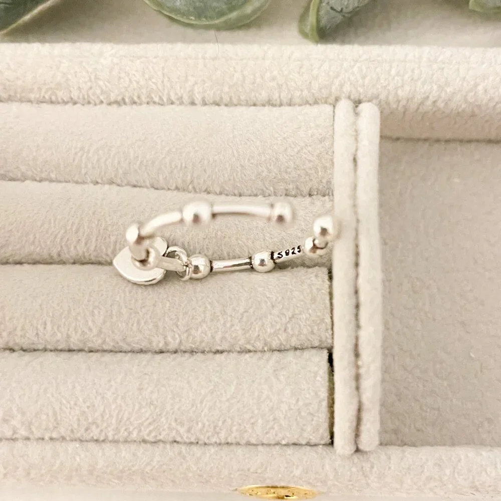 925 Sterling Silver Minimalist Ring Dainty Ring Dangle Heart Ring - Picture 6 of 8